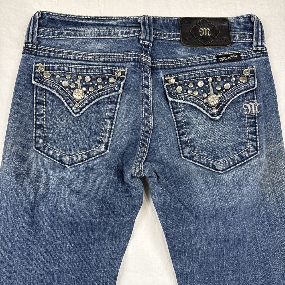 Miss Me JEANS WOMENS 27 /32 STRAIGHT EMBELISHED STUDDED RHINESTONE S WHISKERING